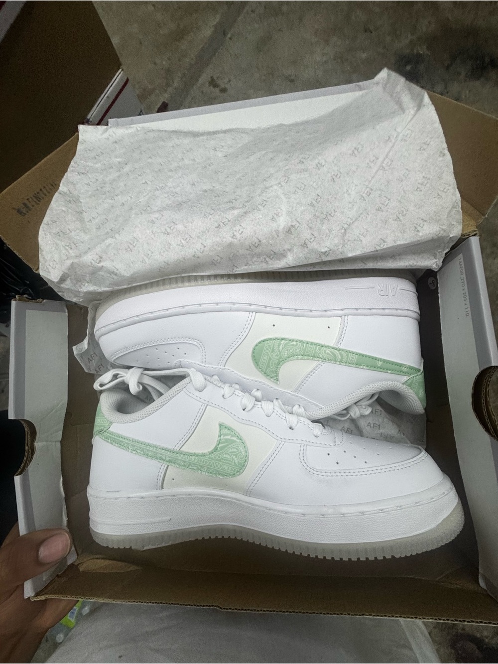 Nike Kids White Sneakers with Mint Green Swoosh Accent